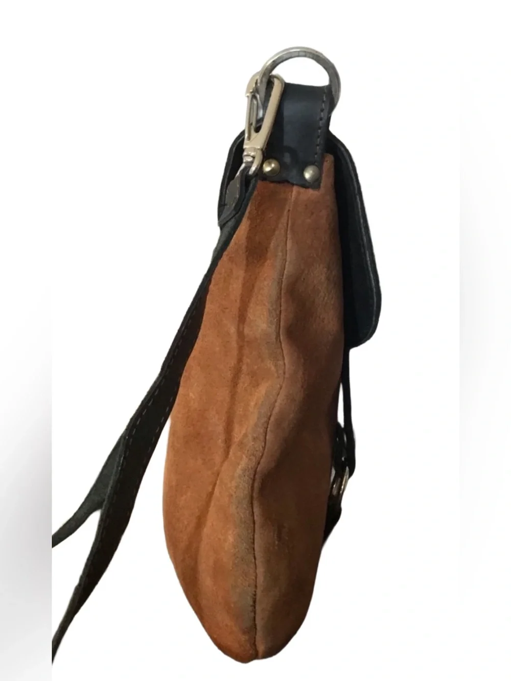 EL CEIBO HANDCRAFTED TAN SUEDE AND BLACK LEATHER CROSSBODY MESSENGER BAG